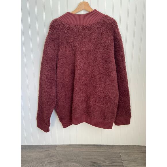 Barefoot Dreams CozyChic Shearling Sweater Size 3XL Red Sherpa Quarter Zip - Picture 5 of 6